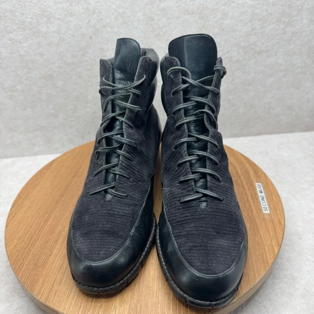 Escada Corduroy Leather Lace Up Ankle Boots Size 8 Black‎ VTG Dark Academia Goth